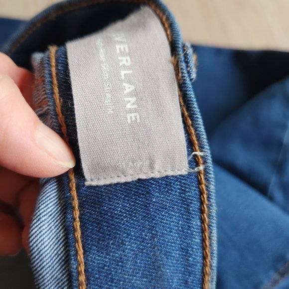 Everlane High Rise Slim Straight Button-Fly Ankle Jeans Stretch Dark Washed - Picture 8 of 10